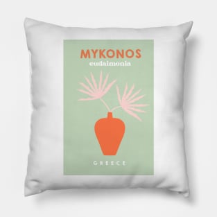 Retro Mykonos Island Plant Green Pillow