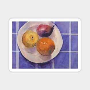 Kitchen, Orange, Apple, Pear on a plate Magnet