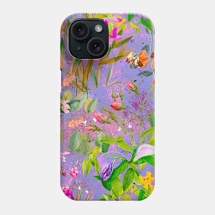 Cool tropical floral leaves botanical illustration, tropical plants,leaves and flowers, purple leaves pattern Phone Case