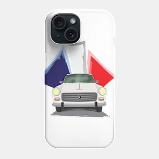 Illustration of a White Peugeot 404 with the French Flag Behind Phone Case