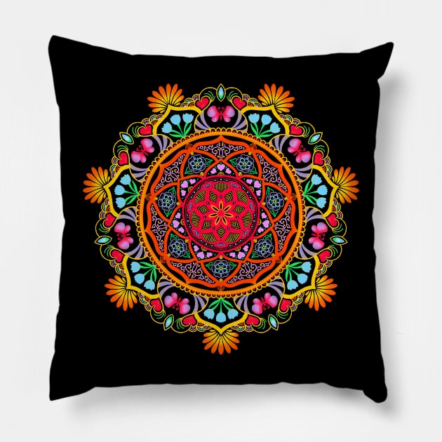 Festive Mandala Pillow by SheaBondsArt