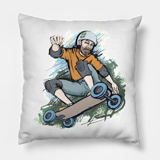 Man riding mountainboard Pillow