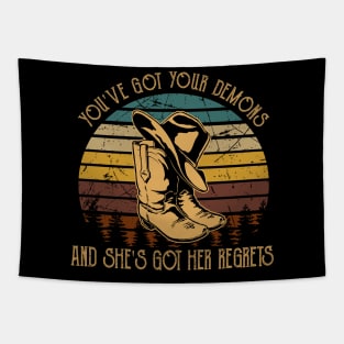 You've Got Your Demons, And She's Got Her Regrets Cowboy Boots Tapestry