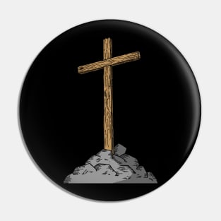 Wooden cross on a hill Pin