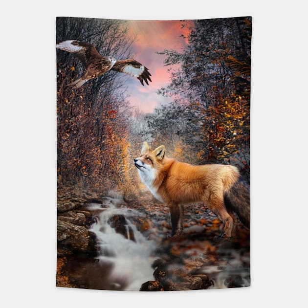 Autumn Walk Tapestry by Phatpuppy Art