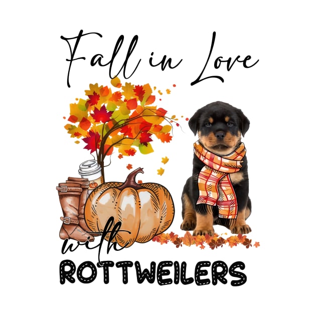 Fall In Love With Rottweilers Fall Pumpkin Thanksgiving by Red and Black Floral