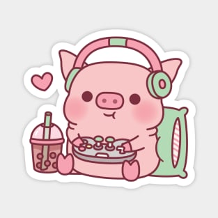 Cute Gamer Pig Loves Playing Video Games Magnet