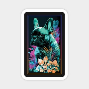 French Bulldog Dog Vibrant Tropical Flower Tall Digital Oil Painting Portrait 3 Magnet