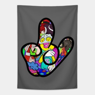 Cool rock and roll hand gesture logo drawing Tapestry