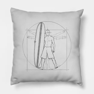 Vitruvian Man Surfer Dude With Mini-Malibu Pillow