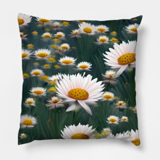 Spring meadow full of daisies flowers Pillow