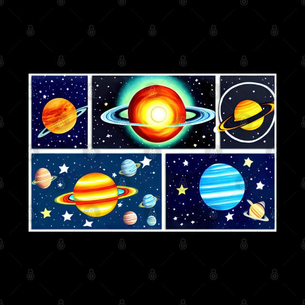 Colourful planets and stars digital illustrations by Russell102