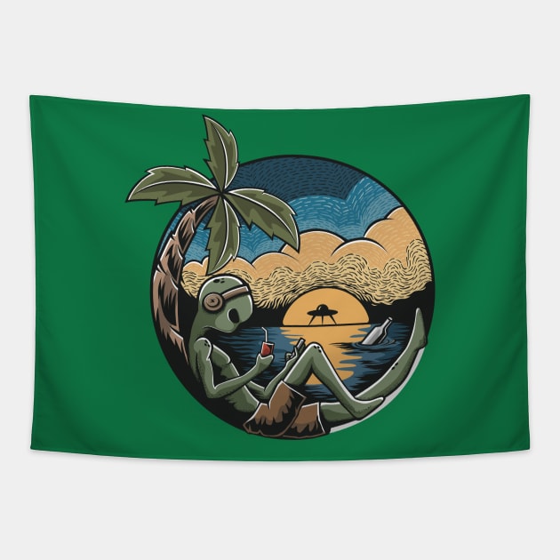 alien summertime relaxing beach Tapestry by Mako Design 