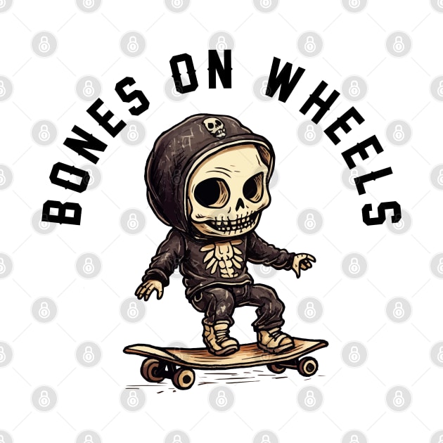 Skeleton Skateboarder - Bones On Wheels (Black Lettering) by VelvetRoom