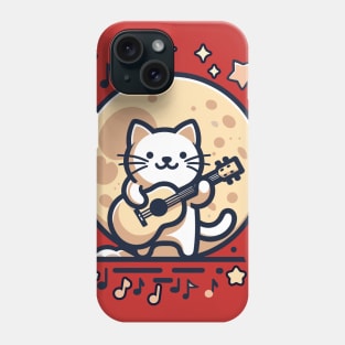 Cool and Cute Cat Playing Guitar under the Moon Phone Case