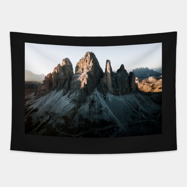 Tre Cime in the Dolomites Mountains at Dusk - Landscape Photography Tapestry by regnumsaturni