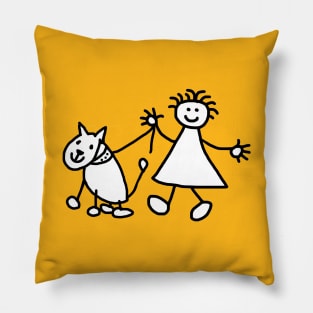 Girl Walking the Dog Pillow