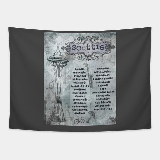 Seattle Washington neighborhoods Tapestry by artsytee