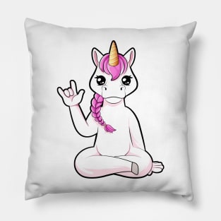 Cartoon unicorn shows I love you - ASL hand gesture Pillow