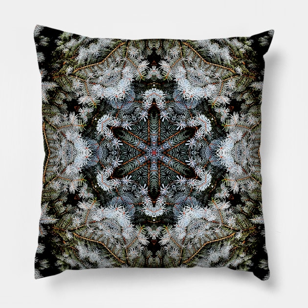 Mandala Kaleidoscope in Shades of Green and Brown Pillow by Crystal Butterfly Creations