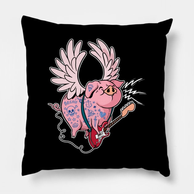 Pigs Rock! Pillow by RudeOne