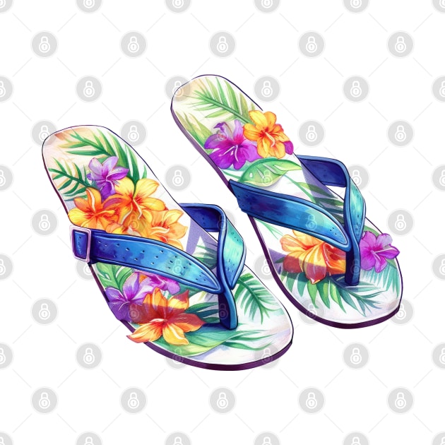 Watercolor Flip Flops #1 by Chromatic Fusion Studio