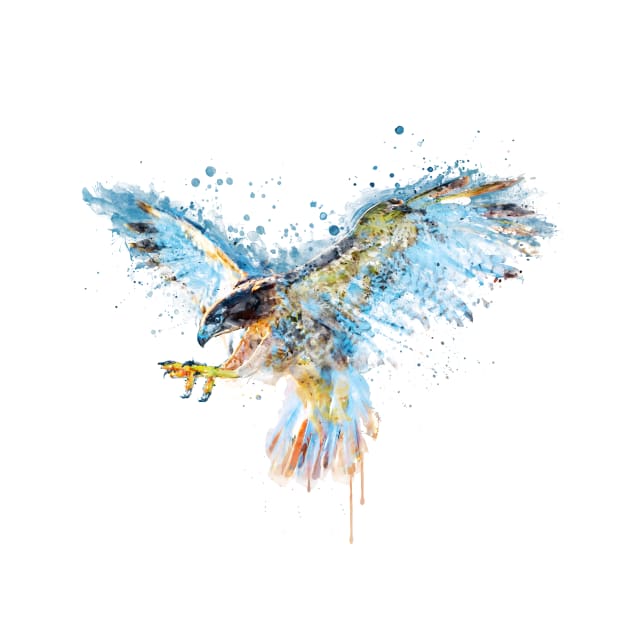 Watercolor Painting - Falcon Attack by Marian Voicu