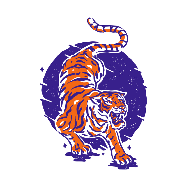 Vintage Japanese Illustration of a Tiger // Purple and Orange Tiger by SLAG_Creative