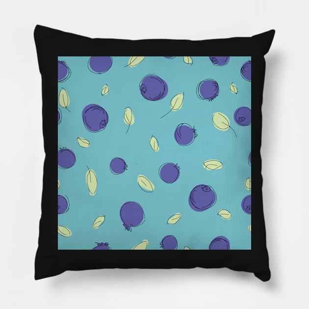 Scattered Blueberries on teal background Pillow by MegMarchiando