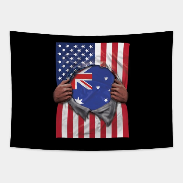 Australia Flag American Flag Ripped - Gift for Canadian From Australia Tapestry by Country Flags