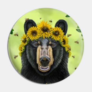 Sunflower Bear with Bees Pin