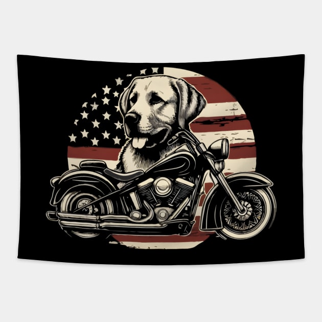 Lab Dad USA Flag Labrador Motorcycle lover 4th of July Tapestry by TopTees