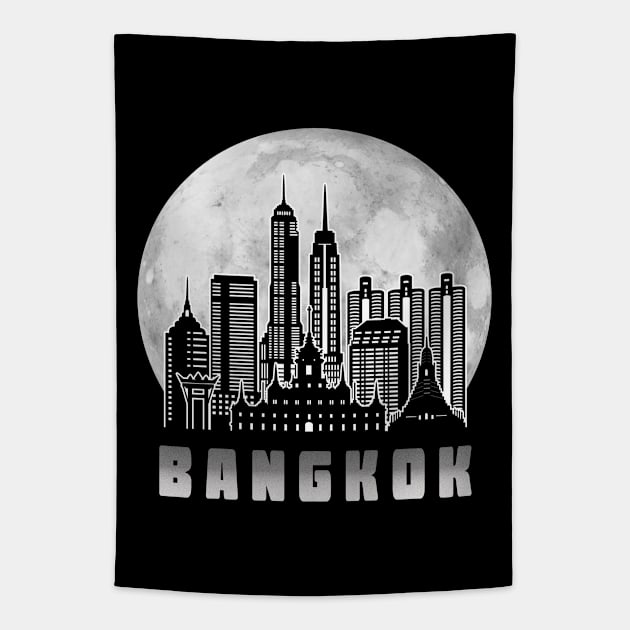 Bangkok Thailand Skyline Full Moon Tapestry by travel2xplanet