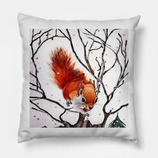 Winter Squirrel in Watercolor Pillow