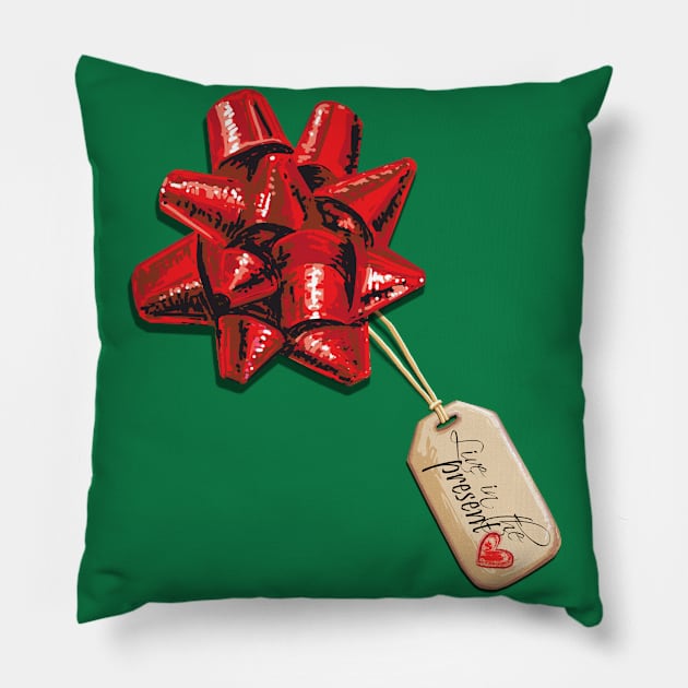 Live in the Christmas Present Pillow by ElephantShoe