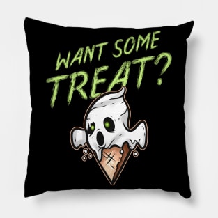 Want Some Treat Scary Cute Ghost Ice Cream Halloween Pillow