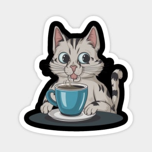 Lazy Cat Drinking Coffee Magnet