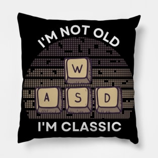 I'm not old, I'm Classic | WASD | Retro Hardware | Vintage Sunset | Sepia | '80s '90s Video Gaming Pillow