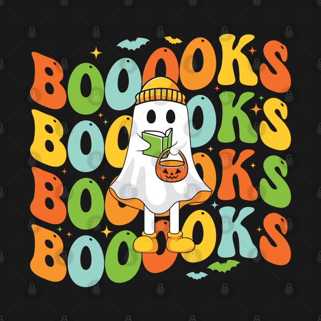 Booooks Cute Ghost reading a book Funny Book Lover Halloween Gift by BadDesignCo