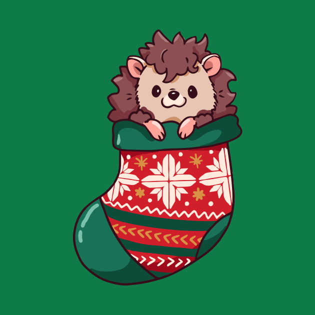 Cute Cartoon Christmas Hedgehog in a Stocking by SLAG_Creative