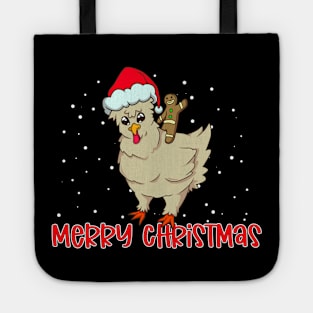 Gingerbread man riding Merry Christmas Chicken Tote
