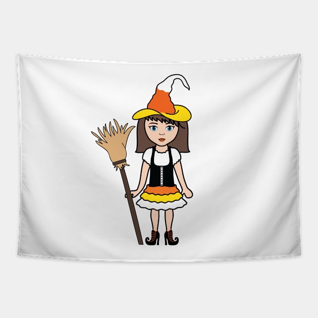 Candy Corn Witch Halloween Trick or Treat Sticker 1 Tapestry by PLLDesigns