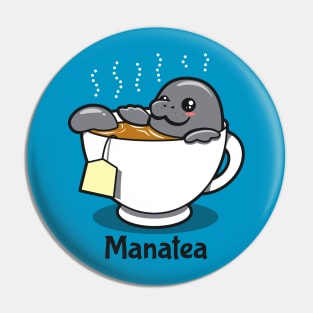 Manatea Cute Kawaii Funny Original Manatee Cartoon For Tea Drinkers Pin