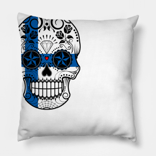 Finnish Flag Sugar Skull with Roses Pillow