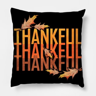 Vintage Brown Leaves Thankful Logo For Thanksgiving Pillow