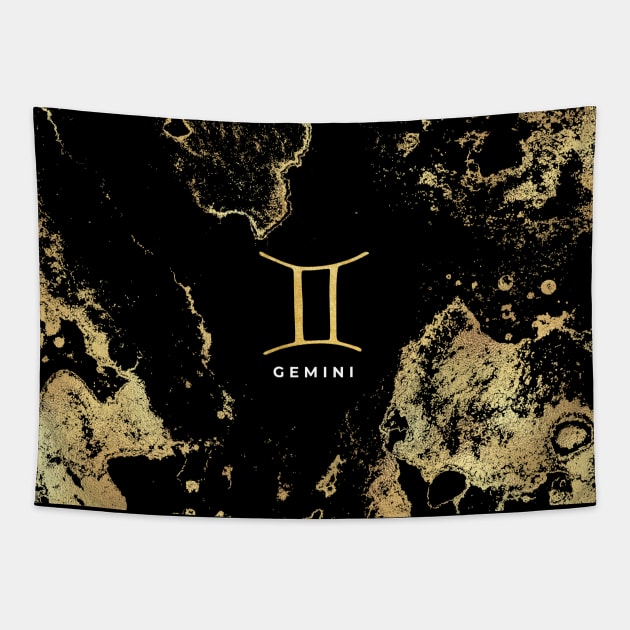 Gemini Symbol on gold and black marble Tapestry by Darkstar Designs