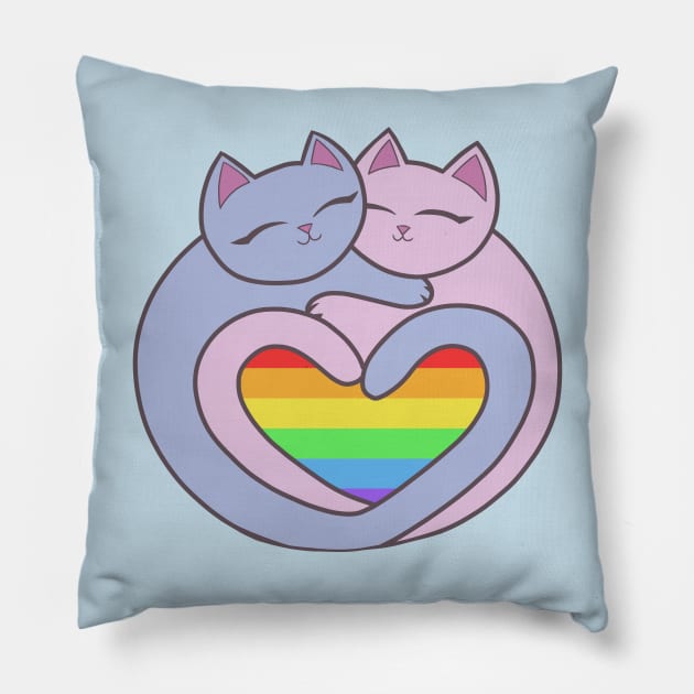 Rainbow Pride Heart Cats Kawaii Pillow by xenotransplant