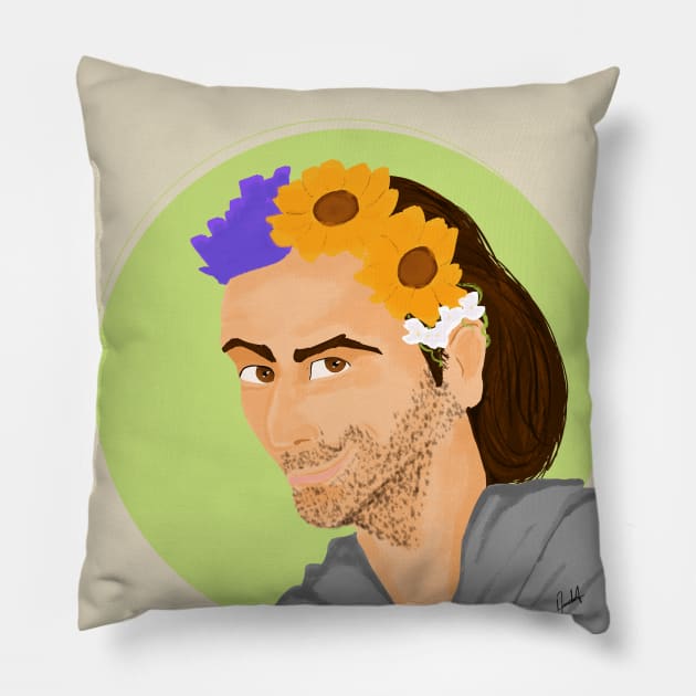 David Tennant wearing a flower crown Pillow by AC Salva