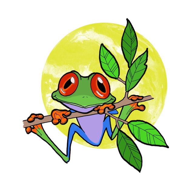 Moon Over My Froggy Cute Frog On A Branch by ckandrus