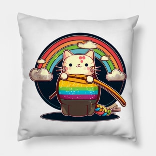 cat kawaii rainbow katana Pillow